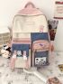 Colorblock Multi-compartment Large Capacity Backpack With Cartoon Charm