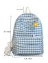 Gingham Print Drawstring Design Functional Backpack With Bag Charm