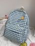 Gingham Print Drawstring Design Functional Backpack With Bag Charm