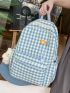 Gingham Print Drawstring Design Functional Backpack With Bag Charm