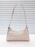 Crocodile Embossed Chain Baguette Bag