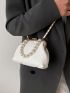Minimalist Quilted Faux Pearl Decor Bucket Bag