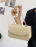 Faux Pearl Decor Flap Chain Straw Bag