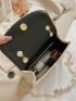 Faux Pearl Decor Flap Chain Straw Bag
