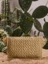Fringe Decor Hollow Out Straw Clutch Bag