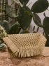 Fringe Decor Hollow Out Straw Clutch Bag