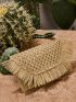 Fringe Decor Hollow Out Straw Clutch Bag