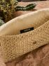 Fringe Decor Hollow Out Straw Clutch Bag