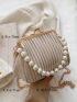 Faux Pearl Decor Kiss Lock Ruched Bag