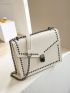 Studded Decor Chain Flap Square Bag