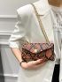 Colorblock Snakeskin Pattern Faux Pearl Decor Chain Square Bag