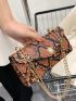 Colorblock Snakeskin Pattern Faux Pearl Decor Chain Square Bag