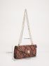 Colorblock Snakeskin Pattern Faux Pearl Decor Chain Square Bag