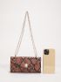 Colorblock Snakeskin Pattern Faux Pearl Decor Chain Square Bag
