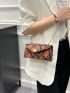 Colorblock Snakeskin Pattern Faux Pearl Decor Chain Square Bag