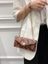 Colorblock Snakeskin Pattern Faux Pearl Decor Chain Square Bag