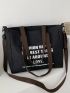 Slogan Graphic Shoulder Tote Bag