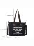 Slogan Graphic Shoulder Tote Bag