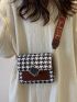 Mini Houndstooth Graphic Flap Square Bag
