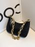 Crocodile Embossed Chain Baguette Bag