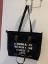 Slogan Graphic Shoulder Tote Bag