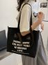Slogan Graphic Shoulder Tote Bag