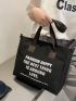 Slogan Graphic Shoulder Tote Bag