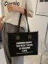 Slogan Graphic Shoulder Tote Bag