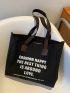 Slogan Graphic Shoulder Tote Bag
