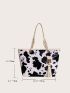 Cow Pattern Tassel Decor Tote Bag