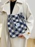 Letter Patch Colorblock Shopper Bag
