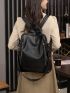 Litchi Embossed Studded Decor Classic Backpack