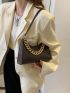 Crocodile Embossed Chain Decor Baguette Bag