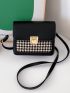 Mini Houndstooth Graphic Flap Square Bag