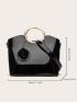 Artificial Patent Leather Top Handle Bag With Bag Charm
