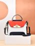 Color Block Twist Lock Flap Square Bag