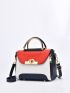Color Block Twist Lock Flap Square Bag