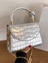 Crocodile Embossed Flap Chain Square Bag