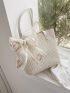 Floral Embroidery Bow Decor Straw Bag