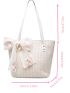 Floral Embroidery Bow Decor Straw Bag