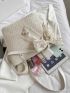 Floral Embroidery Bow Decor Straw Bag