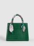 Twilly Scarf Decor Crocodile Embossed Square Bag
