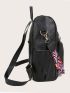 Geometric Pattern Strap Zipper Front Functional Backpack