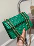 Quilted Detail Flap Chain Square Bag