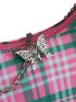 Plaid Print Butterfly Decor Chain Baguette Bag