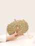 Mini Rhinestone & Gemstone Decor Chain Clip Top Box Bag