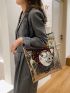 Sequin Decor Cartoon Pig Pattern Shoulder Tote Bag