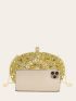 Mini Rhinestone & Gemstone Decor Chain Clip Top Box Bag