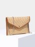 Contrast Binding Snap Button Straw Bag