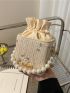 Mini Floral Applique Chain Straw Bag